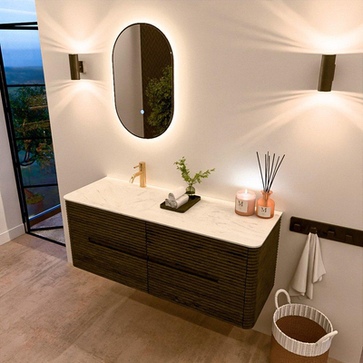 Mondiaz CIRO-DLUX Badkamermeubelset - 130x45x50cm - Solid surface wastafel Opalo - 1 wasbak Links - 1 kraangat - 4 lades - Shadow