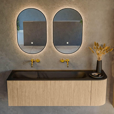 MONDIAZ KURVE 145cm Meuble salle de bain avec module 25 D - couleur Oak - 1 tiroir - 1 porte - vasque BIG LARGE gauche - sans trous de robinet - Urban