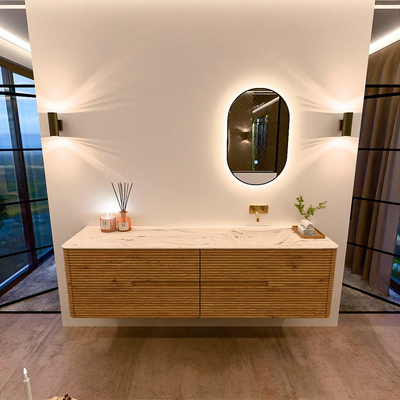 Mondiaz CIRO-DLUX Badkamermeubelset - 180x45x50cm - Solid surface wastafel Nata - 1 wasbak Rechts - zonder kraangaten - 4 lades - Oak