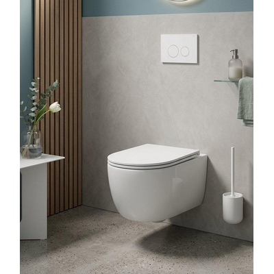 QeramiQ Dely Swirl Toiletset - 36.3x51.7cm - Geberit UP320 inbouwreservoir - met Burda frame - slim zitting - glans witte bedieningsplaat - ronde knoppen - glans wit