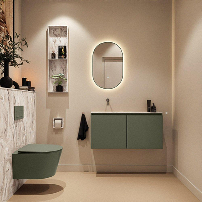 MONDIAZ TURE-DLUX Meuble toilette - 100cm - Army - EDEN - vasque Glace - position gauche - sans trou de robinet