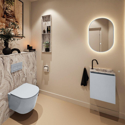 MONDIAZ TURE-DLUX Meuble toilette - 40cm - Clay - EDEN - vasque Glace - position droite - 1 trou de robinet