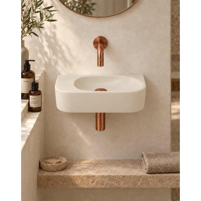 QeramiQ Fuente pack lave-mains – demi-rond – 40 x 21,5 x 12 cm – céramique beige – robinet cuivre brossé