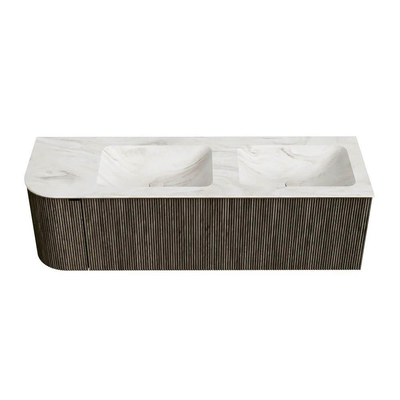 Mondiaz KURVE-DLUX Badkamermeubelset - 145x46x40cm - 1 lade - 1 deur - wastafel solid surface - dubbel / rechts - zonder kraangat - Shadow