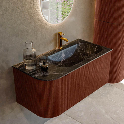 Mondiaz KURVE-DLUX Ensemble de meuble salle de bain - 95x46x40cm - 1 tiroir - 1 porte - lavabo en solid surface - droite - 1 trou de robinet - Ruby