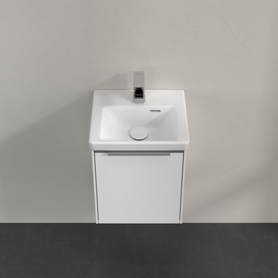 Villeroy & boch subway 3.0 meuble sous lavabo 40x40x30cm avec 1 porte à fermeture douce à gauche avec poignée en aluminium brillant aggloméré blanc brillant