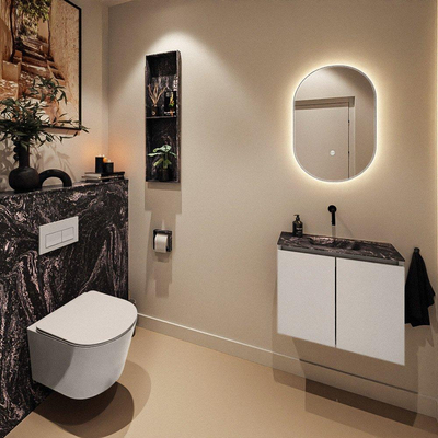 MONDIAZ TURE-DLUX Meuble toilette - 60cm - Linen - EDEN - vasque Lava - position centrale - sans trou de robinet