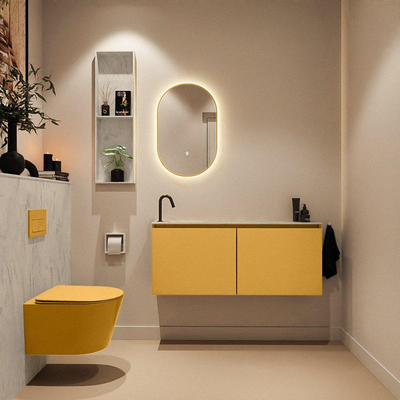 MONDIAZ TURE-DLUX Meuble toilette - 120cm - Ocher - EDEN - vasque Opalo - position gauche - 1 trou de robinet