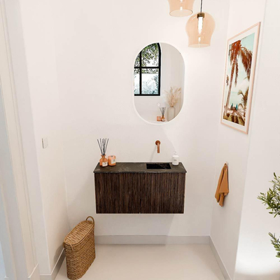 Mondiaz JOYA-DLUX 80cm meuble de salle de bains - couleur Walnut - Vasque FAYE position Droite Sans trou de robinet couleur Lava.