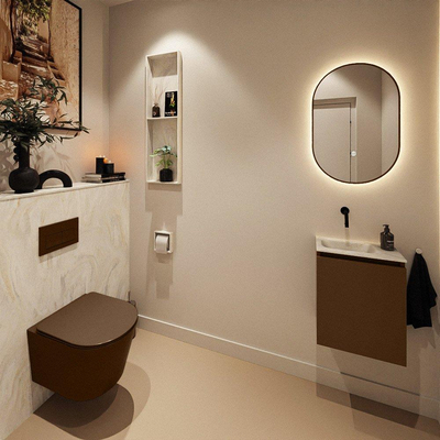 MONDIAZ TURE-DLUX Meuble toilette - 40cm - Rust - EDEN - vasque Ostra - position gauche - sans trou de robinet