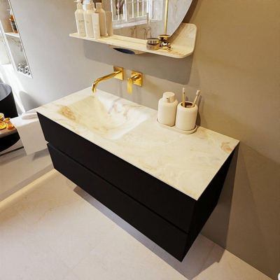 MONDIAZ VICA-DLUX Ensemble meuble de salle de bains - 110cm - meuble bas Urban - 2 tiroirs - lavabo encastré Cloud gauche - sans trous de robinet - version haute 60cm - Frappe