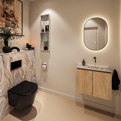 MONDIAZ TURE-DLUX 60cm toiletmeubel Washed Oak. EDEN wastafel Glace positie rechts. Zonder kraangat.