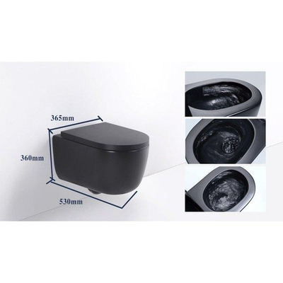QeramiQ Dely Swirl Toiletset - 36.5x53cm - Geberit UP100 inbouwreservoir - 35mm zitting - witte bedieningsplaat - ronde knoppen - mat zwart