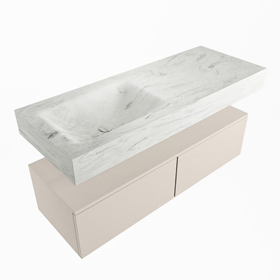 Mondiaz ALAN-DLUX Ensemble de meuble - 120cm - meuble Linen mat - 2 tiroirs - Lavabo Cloud Opalo suspendu - vasque Gauche - 1 trou de robinet