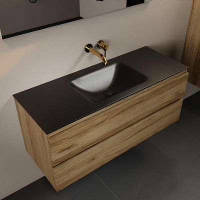 Mondiaz AIVY Ensemble de meuble - 120x45x50cm - 0 trous de robinet - 1 vasque Urban Solid surface - Centre - 2 tiroirs - avec miroir - Melamine Chai