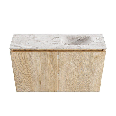 MONDIAZ TURE-DLUX 80cm toiletmeubel Washed Oak. EDEN wastafel Glace positie rechts. Met 1 kraangat.