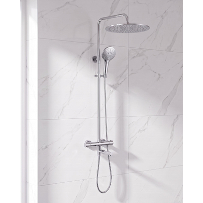 Fortifura Calvi Regendoucheset - thermostatisch - 30cm hoofddouche - metalen slang - ronde handdouche - draaibare baduitloop - chroom