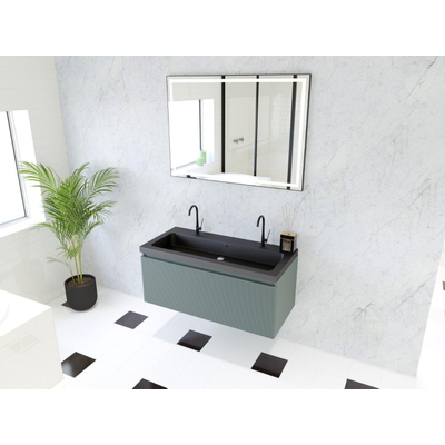 HR Matrix ensemble de meubles de salle de bain 3d 100cm 1 tiroir sans poignée avec bandeau de poignée couleur pétrole mat avec lavabo djazz 2 trous de robinetterie noir mat