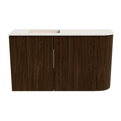 Mondiaz JOYA-DLUX 71.6cm toiletmeubel - ronding rechts kleur Walnut - Wastafel FAYE positie Links Zonder kraangat kleur Meli.