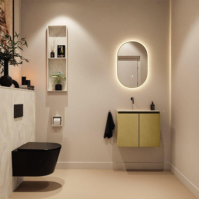 MONDIAZ TURE-DLUX Meuble toilette - 60cm - Oro - EDEN - vasque Ostra - position gauche - sans trou de robinet