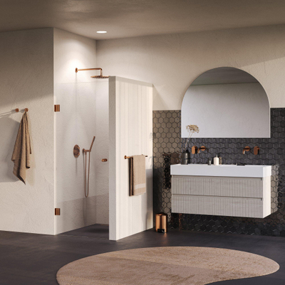 BRAUER Void Carving Nisdeur - 60x200cm - draaideur - glascoating - omkeerbaar - helder glas - geborsteld koper PVD
