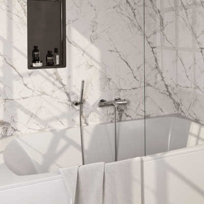 BRAUER Stripe Mitigeur thermostatique de douche - SET 03 - apparent - support mural - douchette à barre - flexible de douche - chrome