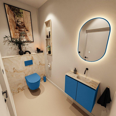 MONDIAZ TURE-DLUX meuble de toilette 60cm Jeans. EDEN lavabo Frappe position droite. Sans trou de robinet.