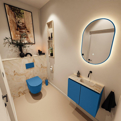 MONDIAZ TURE-DLUX Meuble toilette - 60cm - Jeans - EDEN - vasque Frappe - position droite - sans trou de robinet