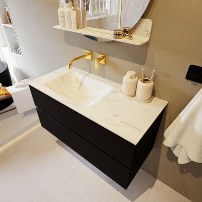 Mondiaz VICA-DLUX ensemble de meuble de salle de bain - 100cm - meuble sous-vasque urban - 2 tiroirs - lavabo encastré cloud gauche - sans trous de robinet - version haute de 60cm - opalo