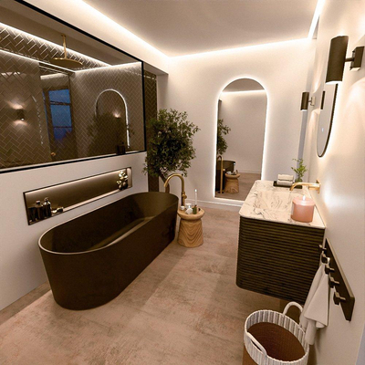 Mondiaz CIRO-DLUX Ensemble de meubles de salle de bains - 110x45x50cm - vasque solid surface Glace - 1 lavabo à droite - sans trous de robinetterie - 2 tiroirs - Shadow