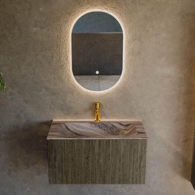 MONDIAZ KURVE-DLUX Meuble de salle de bains 80cm couleur Shadow avec 1 tiroir et 0 porte. Lavabo BIG SMALL Central 1 trou de robinet Sombra.