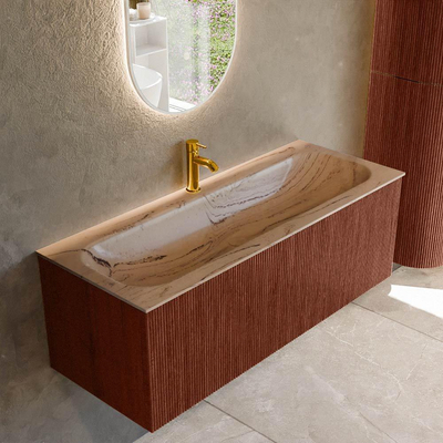 MONDIAZ KURVE-DLUX 120cm badmeubel kleur Ruby met 1 lade en 0 deuren. Wastafel BIG LARGE Midden 1 kraangat Arena.