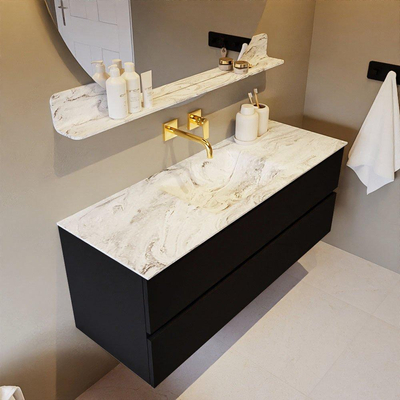 Mondiaz VICA-DLUX Ensemble de meuble de salle de bain - 130cm - meuble sous-vasque urban - 2 tiroirs - lavabo encastré cloud milieu - sans trous de robinet - version haute de 60cm - glace