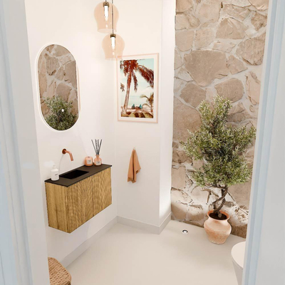Mondiaz JOYA 60cm toiletmeubel - kleur Oak - Wastafel FAYE positie Links Zonder kraangat kleur Urban.