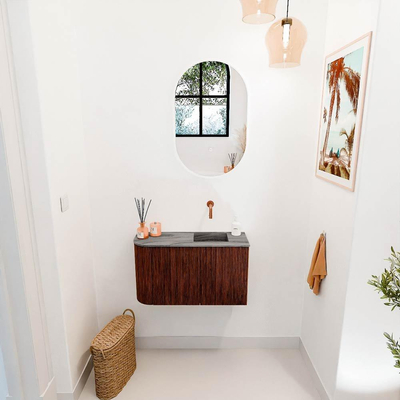 Mondiaz JOYA-DLUX 71.6cm toiletmeubel - ronding links kleur Ruby - Wastafel FAYE positie Rechts Zonder kraangat kleur Sombra.