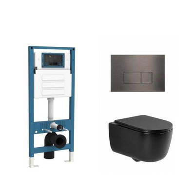 QeramiQ Dely Swirl Ensemble WC - réservoir encastré Qeramiq Flush - abattant slim - plaque de commande métal gunmetal - boutons rectangulaires - noir mat