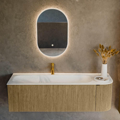 Mondiaz KURVE Ensemble meuble de salle de bains - 145x46x40cm - 1 tiroir - 1 porte - lavabo solid surface - gauche - 1 trou de robinet - Dusk