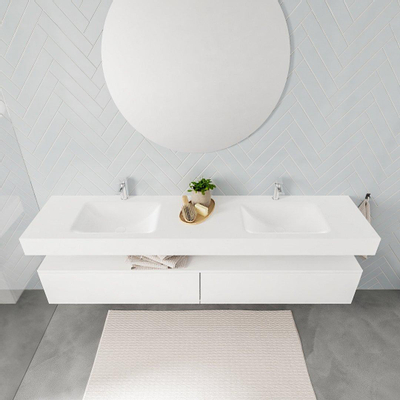 MONDIAZ ALAN 200cm - meuble bas - 2 tiroirs - lavabo suspendu - 2 vasques - 2 trous de robinet - talc