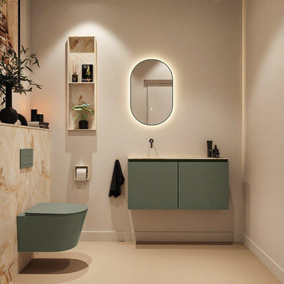MONDIAZ TURE-DLUX Meuble toilette - 100cm - Army - EDEN - vasque Frappe - position gauche - sans trou de robinet