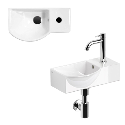 Clou InBe Ensemble lave-mains - 41x22.5x11cm - avec robinet - avec bonde - avec siphon - céramique blanche - chrome