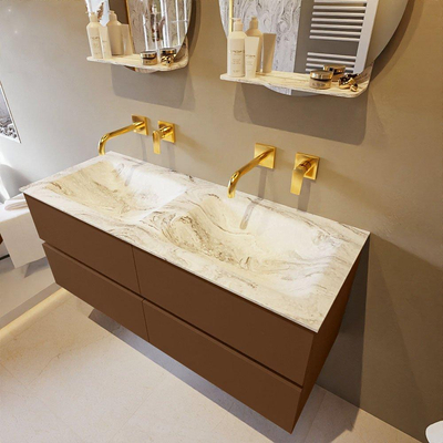 Mondiaz VICA-DLUX ensemble de meuble de salle de bain - 120cm - meuble sous-vasque repos - 4 tiroirs - lavabo encastré cloud double - sans trous de robinet - version haute de 60cm - glace