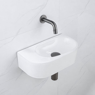 QeramiQ Fuente fonteinset – halfrond – 40x21.5x12 cm – keramiek wit glans – zonder kraangat – kraan gunmetal