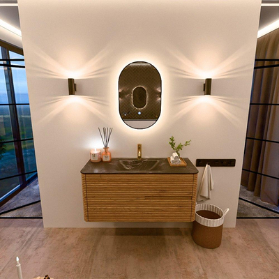 Mondiaz CIRO-DLUX Badkamermeubelset - 110x45x50cm - Solid surface wastafel Lava - 1 wasbak Midden - 1 kraangat - 2 lades - Oak