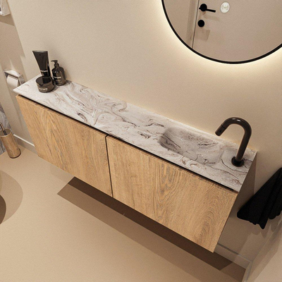 MONDIAZ TURE-DLUX 120cm toiletmeubel Washed Oak. EDEN wastafel Glace positie rechts. Met 1 kraangat.