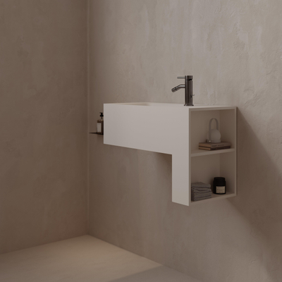 Ideavit Solidtetris Vrijhangende Wastafel - 60x30x20 - solid surface - 2 opbervakken - wit mat