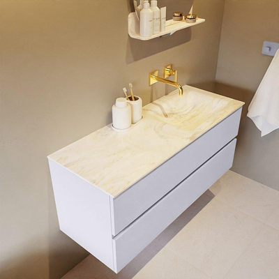 Mondiaz VICA-DLUX ensemble de meuble de salle de bain - 120cm - meuble sous-vasque cale - 2 tiroirs - lavabo encastré cloud droite - sans trous de robinet - version haute de 60cm - ostra