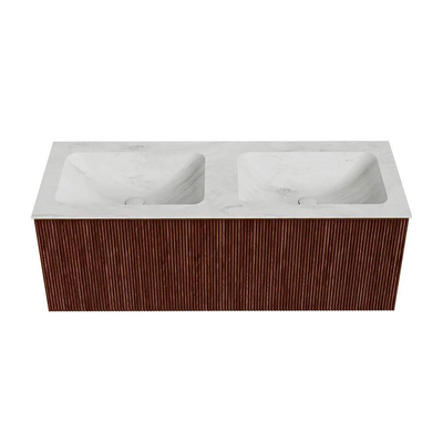 Mondiaz KURVE-DLUX Ensemble de meuble de salle de bains - 120x46x40cm - 1 tiroir - vasque solid surface - double - 2 trous de robinet - Ruby