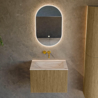 MONDIAZ KURVE-DLUX Meuble de salle de bains 60 cm couleur Dusk avec 1 tiroir et 0 porte. Lavabo CLOUD au milieu sans trou de robinet Nata.