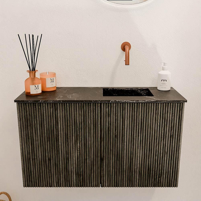 Mondiaz JOYA-DLUX 70cm toiletmeubel - kleur Shadow - Wastafel FAYE positie Rechts Zonder kraangat kleur Lava.