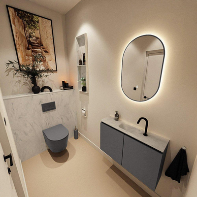 MONDIAZ TURE-DLUX Meuble toilette - 80cm - Dark Grey - EDEN - vasque Opalo - position centrale - 1 trou de robinet
